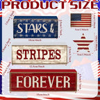 CroBlissful 5 Pcs 4th of July Decorations Patriotic Memorial Day Tabletop Decoration Forever Red White Blue Table Centerpieces Sign for Office Tiered Tray Home Shelf 250th Anniversary - style: Forever
