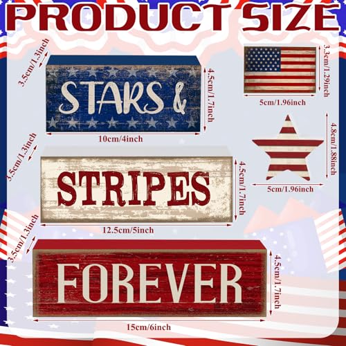 CroBlissful 5 Pcs 4th of July Decorations Patriotic Memorial Day Tabletop Decoration Forever Red White Blue Table Centerpieces Sign for Office Tiered Tray Home Shelf 250th Anniversary - style: Forever