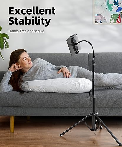 Weilisi Heavy Duty Tablet Tripod Stand 82” Tall, Floor Stand with Remote and Adjustable Gooseneck for Watching/Stream/Recording, Tripod for iPad Pro 12.9”/Kindle/iPhone, and All 4.5-13” Tablet/Phone