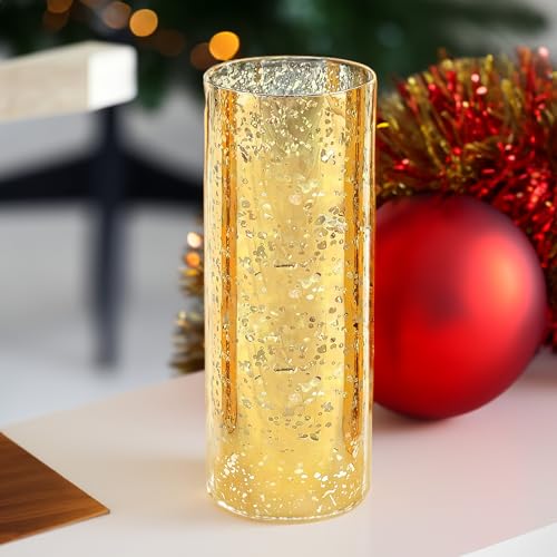 WGVI Hurricane Candle Holder Sleeve, W: 5", Ht: 14", Gold Speckled Glass Cylinder Open Both Ends, Chimney Tube Shade, 1 Piece - size: 5x14"H