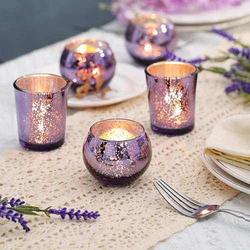 LETINE Purple Mercury Glass Votive Candle Holders - Set of 36 | Elegant Gold Tealight Candle Holders for Table Centerpieces, Spring Summer Weddings, Rehearsal Dinners, Valentine's Day Decorations - color: Purple