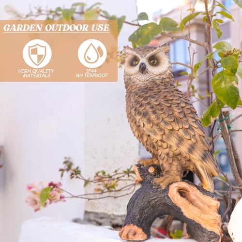 Owl Garden Statue - Perching Forest Owl on Stump Resin Figurine for Home Indoor Outdoor Garden Patio Yard Decor