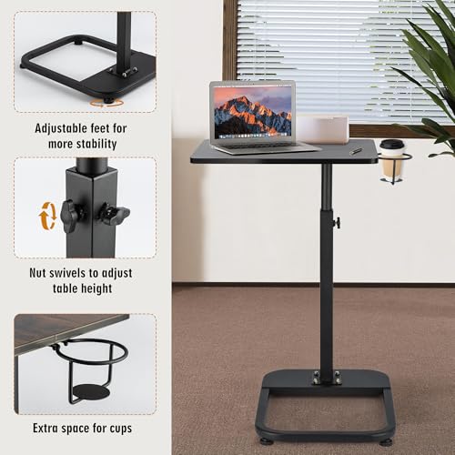 facka Adjustable TV Tray Table with Rounded Metal Corners, C-Shaped Snack Table for Couch, Sofa, Bed or Chair, Small Space Side Table for Eating, Dinner, or Laptop Use - color: Rustic Brown