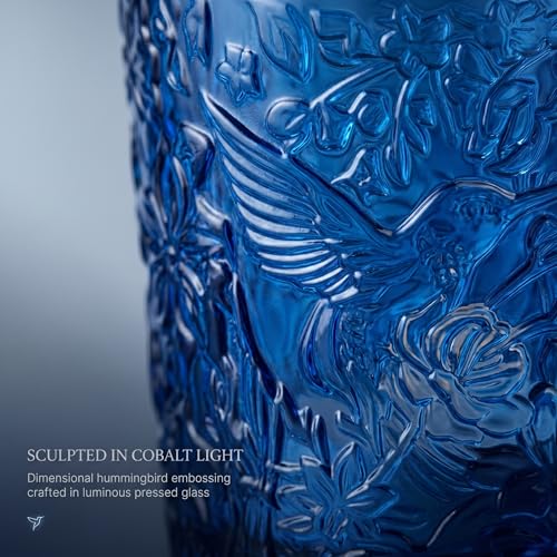 12 Pack Hummingbird Embossed Glass Candle Holders – Votive Tealight Holders with Patent Design, Decorative Embossed Glass Cups for Wedding Centerpieces, Parties, and Home Décor (Ocean Blue) - color: Ocean Blue