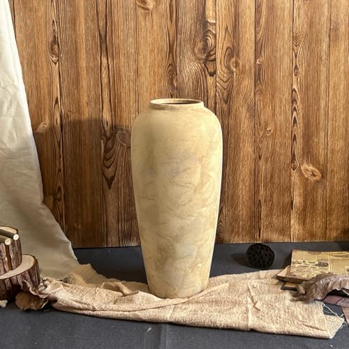 15 Inch Farmhouse Decor Ceramic Rustic Vase,Beige Handmade Flower Vases for Centerpieces,Pottery Vase for Living Room,Kitchen & Bedroom Decor,Vintage Ceramic Vases for Wedding - color: Beige, size: Large