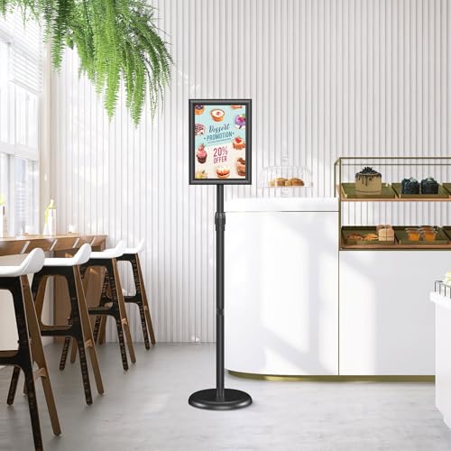 Relx Sign Holder Stand 8.5x11 inch - Adjustable Floor Standing Sign Holder - Signage Stand with Snap-Open Frame Display for Malls,Schools,Restaurants - color: black