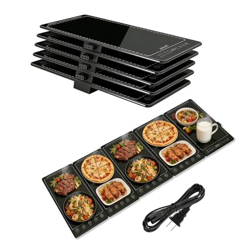 Electric Warming Tray, 5-in-1 Food Warmers for Parties Buffet with 10 Temp Settings and Timer, 41"x15" Glass Surface Warming Mat for Food, Warming Tray for Parties Buffet,Gatherings - size: Extendable-41x15 Inch