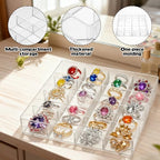 Rainmae 2 Pack 16 Grids Jewelry Organizer Box Clear Plastic Bead Craft Jewelry Organizer Display Tray Rock Collection Box Stackable Acrylic Storage Case for Rings Earrings Necklaces Rhinestone