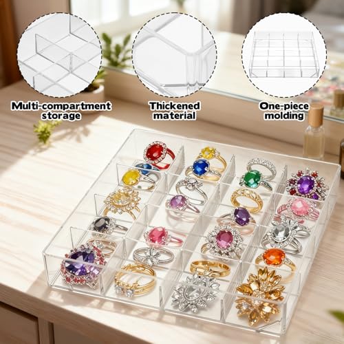 Rainmae 2 Pack 16 Grids Jewelry Organizer Box Clear Plastic Bead Craft Jewelry Organizer Display Tray Rock Collection Box Stackable Acrylic Storage Case for Rings Earrings Necklaces Rhinestone