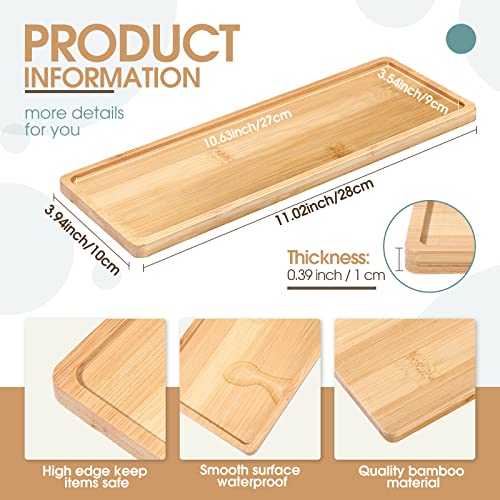 Chengu 3 Pcs Bamboo Vanity Trays for Bathroom Small Wooden Serving Tray for Bathroom Counter Food Appetizer Tea Dessert Kitchen Candle Tissue Toilet Tank Home Decor, 11 x 4 Inch(Rectangle Edge Style) - style: Rectangle Edge Style