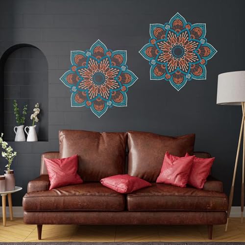 ruelen Mandala Wall Art Colorful Metal Flower Wall Decor 3D Floral Art 30'' Gold Art Wall Decor Modern Farmhouse Wall Hanging Decor for Living Room, Bathroom,Bedroom, Kitchen,Office (Blue) - color: Blue, size: 30"L x 30"W