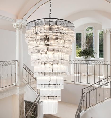 Large Black Chandeliers for High Ceiling H68 7-Tier Glass Chandelier Modern Foyer Entry Lighting Round Light Fixture Ceiling Staircase Villa Living Room Extra Long - size: XL Black (39" x 68")