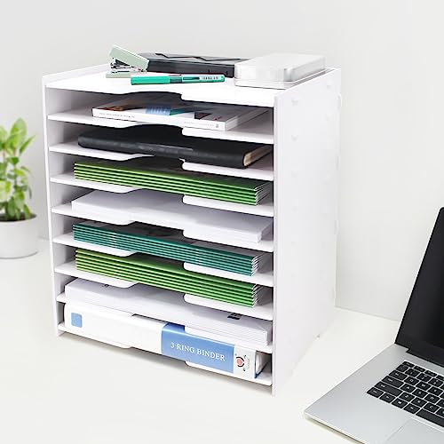 SONGWAY File Organizer for Desk - 9 Tier Wide Document Holder, Letter Mail Tray Storage Rack, File Sorter Organizer, Paper Storage Holder, Desktop Organizer for Home Office School, White - size: 9 Tier Wide