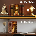 Book Nook Kit with Dust Cover & Stickers, Dust Cover, Bookshelf Insert Decor for Birthday, 3D Wooden Bookends Puzzle, Miniature Dollhouse Kit for Adults, Teens, Beginners（Philosophical Library） - style: Philosophical Library