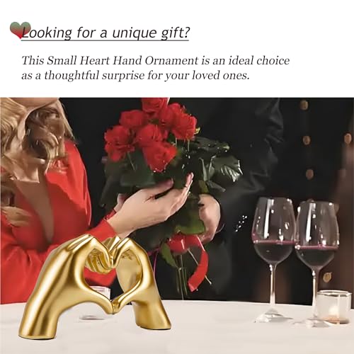 FANTESTICRYAN Small Heart Hands Statues Hand Love Sculpture Cute Decorative Home Decor Ornaments for Living Room, Wedding, Office Desktop, Cabinets, Bookshelf, Gift for Mom (Small Gold) - color: Gold, size: Small