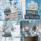 Yuntau 6 Pcs Winter Snowflakes Table Decorations Christmas Snowflake Centerpieces for Tables Winter Tiered Tray Decor Rustic Wood Snow Sign Farmhouse for Wonderland Party Kitchen Shelf Home - style: Snowfake