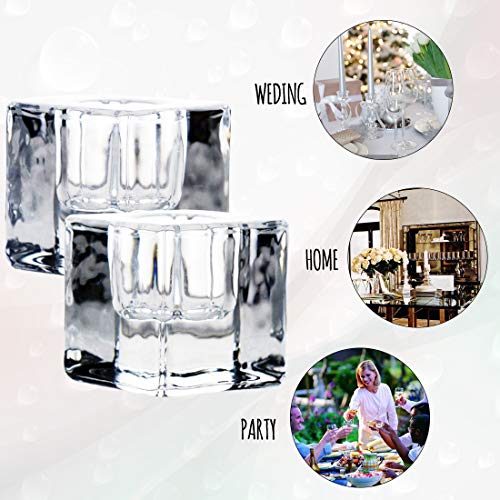 6 PCS Square Glass Taper Candle Holder, Crystal Clear Candlestick for Dining Table, Wedding, Thanksgiving and Christmas.… - color: Transparent 6pcs