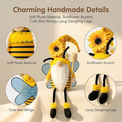 Spring Decorations for Home, Office, Indoor - Yellow Honey Bumble Bee Sunflower Plush Gnomes Doll - Summer Gnome Gifts Ideas for Women - Bee Stuffed Sitters - Unique Housewarming Gifts for New Home - color: Spring-bee