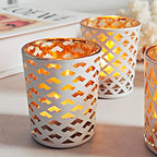 SHMILMH White and Gold Votive Candle Holders Set of 12, 4 Patterns Frosted Glass Tea Lights Candle Holders for Birthday Party Wedding Table Centerpiece Halloween - color: W&g 4 Patterns