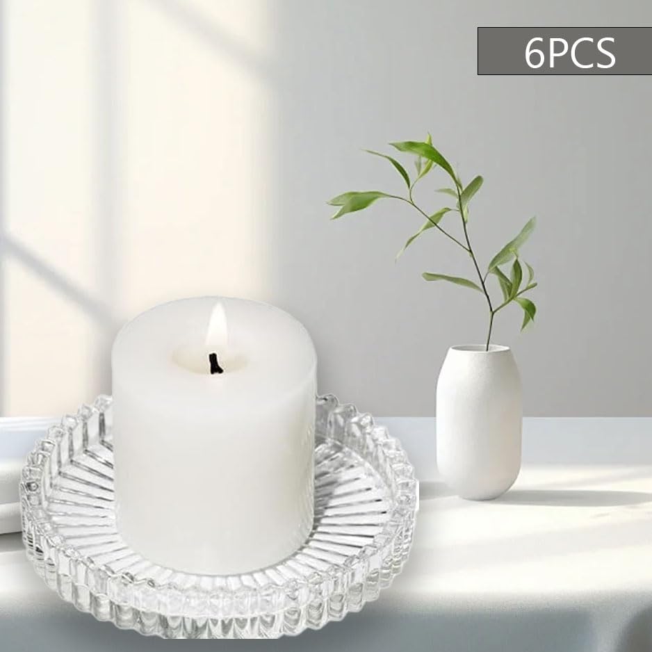 2PCS Clear Glass Pillar Candle Plates，Round Glass Candle Holder，Small Candle Holders for Pillar Glass 3" for Dinning Wedding Party Table Centerpiece