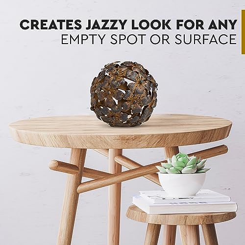 Everydecor Metal Decorative Sphere for Home Decor - Decorative Balls for Shelves, Centerpiece Bowls, Bookshelf - Decoration Orbs Accents for Living Room, Bedroom - Antique Brown Shelf Spheres - color: F. Brown, size: 4 Inch