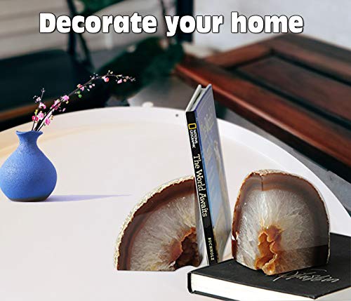 AMOYSTONE Natural Agate Bookends, Stone Book Ends for Kids’ Books, Small Crystal Book Stopper 2-3 LBS, Decorative Bookends for Shelves, for Children's - color: Natural, size: 2-3 Pounds