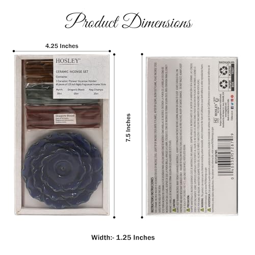 Hosley Incense Sticks Gift Set Each Includes 60 Incense Sticks & a Flower Ceramic Holder - Bathroom Set for Home, Weddings, Meditation, Spa, Bathroom Use - 6 Sets - color: Blue-6f