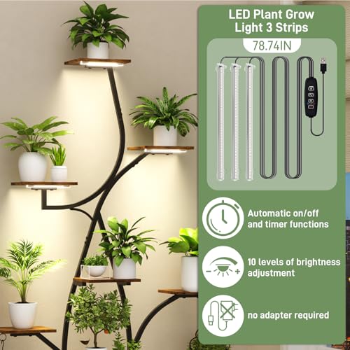 63" Plant Stand Indoor with Grow Lights 8 Tier Indoor Plant Shelf Y Shape Plant Shelf for Indoor Plant Multiple Metal Corner Plant Stand Plant Holder Plant Rack Indoor - color: Monochromatic, size: Width-38 in