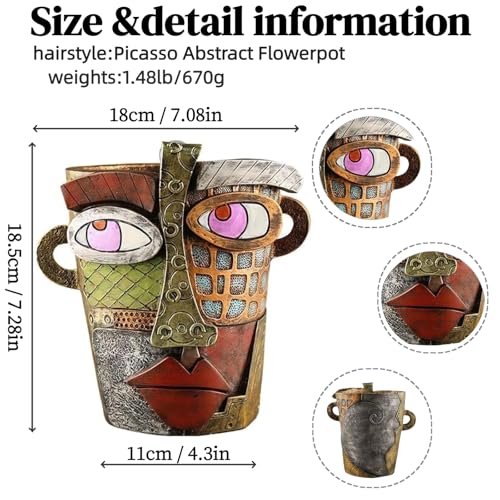 Picasso Abstract Face Flower Pot,Unique Resin Crafted Planter with Drainage Holes,Interesting Colorful Planter with Human face,for Indoor and Outdoor Botanical Home décor (Retro) - style: Retro