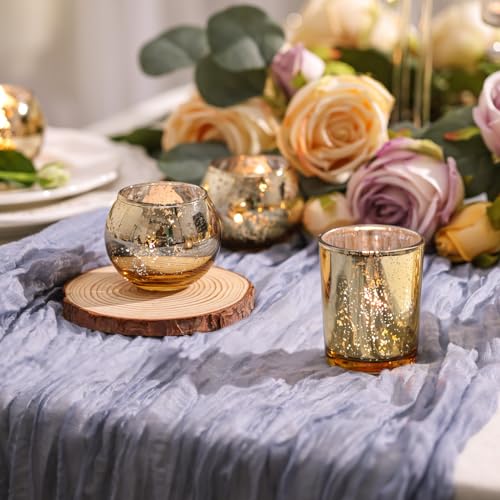 DEVI 12pcs Assorsted Gold Votive Candle Holders, Gold Wedding Table Decorations for Home Party, Mercury Glass Candle Holder for Tea Lights, Wedding Bridal Shower Party Table Decorations - color: Gold