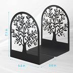 Book Ends, Metal Bookend, Tree of Life Bookend for Shelves, Home Decorative Bookends for Heavy Books, Black Non-Skid Book Stopper, 7 x 5.5 x 3.5 inch (1 Pair)
