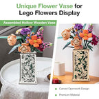 Wooden Vase for Lego Flowers ，Display Stand for Lego Flower, Cool vase with Hollow Flower Pattern，Gift for Flower Lovers (White) - color: White-flower