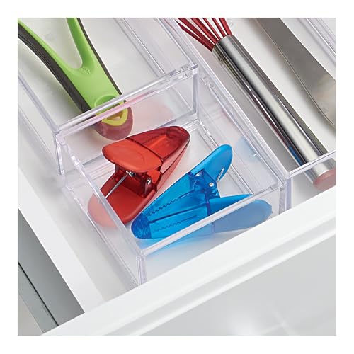 iDesign Clarity Plastic Drawer Organizer, Storage Container for Kitchen Gadgets, Corks, Sticky-Notes, Clips in Pantry, Cabinets, Countertops, 4" x 4" x 2" - Clear,X-Small - size: XS