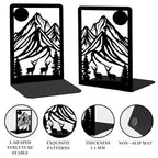 Metal Bookends for Shelves, Mountain and Deer Decorative Book Ends for Heavy Books, Book Stopper Decorative Books, Bookends to Hold Literature for Home Office School Bookshelf Decor - style: Mountain
