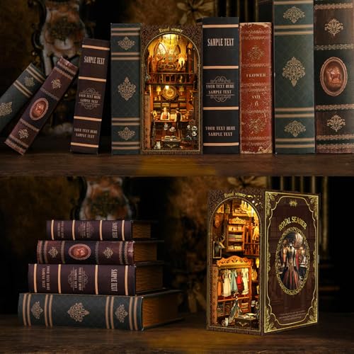 Book Nook Kit - DIY Miniature Dolls House Kit with Furniture and LED Light, 3D Puzzle Wooden Art Bookends, Model Kits for Adults and Teens (Royal Tailor Shop)
