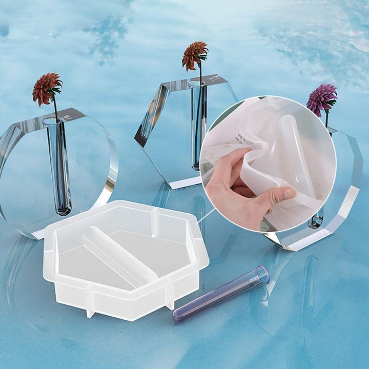 Resin Molds Vase Plant Propagation Station Epoxy Silicone Molds with 12 Test Tubes Hydroponic Flower Holder Home Office Decoration (Round, Semicircle, Oval, Dodecagon) - color: 4 vase mold 12 tubes