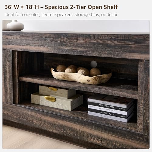 OKD Modern 70" TV Stand, Entertainment Center for TVs Up to 80", Media Console with Large Open Storage & Side Cabinets, Thick Wood Design for Living Room, Dark Rustic Oak - color: Dark Rustic Oak