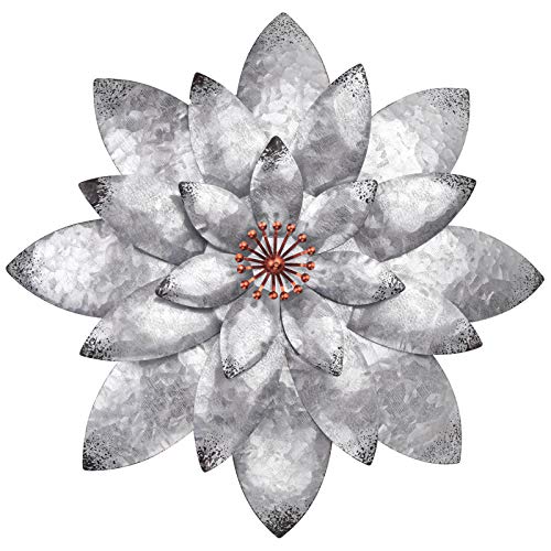 EASICUTI Bohemian Galvanized Metal Flower Wall Decor Metal Wall Art Decorations Hanging For Indoor Outdoor Home Bathroom Kitchen Dining Room Bedroom Living Room Or Wall Sculptures 12 Inch - color: Galvanized-b