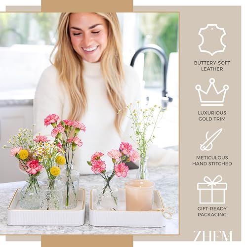 2 Pack White Catch All Trays for Jewelry| Small Leather Valet Tray| Key Bowl for Entryway Table EDC Trinket Tray Catch All| Perfume Trays for Dresser Organizer Perfume Holder (Set of 2) - color: White 2 Pack, size: 8" x 8" x 1.8"