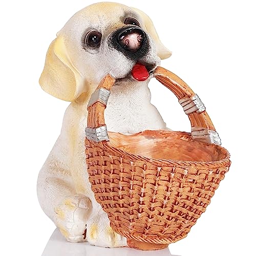 H&W Dog Candy Dish,Cute Key Bowl for Entryway Table,Dog Basket Statue,Resin Animal Sculptures Home Desk Decorations,Unique Funny Key Holder Bowl,Sundries Container Storage Basket