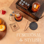 Mixology & Craft Whiskey Gift Set, Whiskey Glass Set with Rustic Wooden Crate, 8 Granite Whiskey Rocks Chilling Stones, 10oz Glasses, Raffle Gift for Men, Dad, Husband, Boyfriend - Jameson Dark Brown - size: Dark Crate