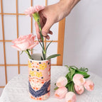 Cute Ceramic Flower Vase - Unique Abstract Art Deco Aesthetic Vase - Medium Colorful Design Features Hands Holding Sun and Moon, Ideal for Living Room and Dining Table - Thoughtful Housewarming Gift - color: "Night Asks Day" Vase