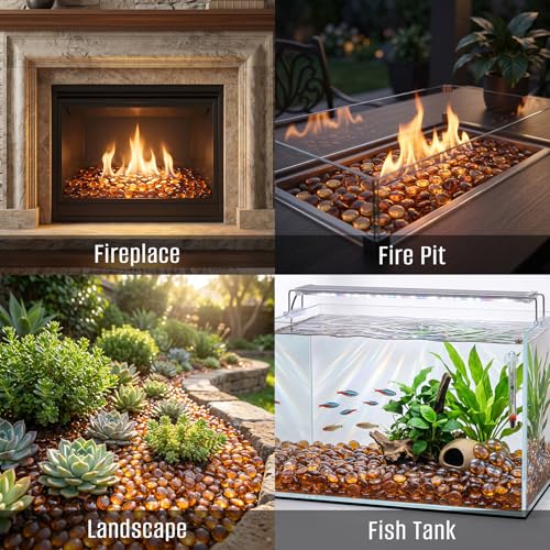 Mr. Fireglass 10 Pound Fire Glass Beads, 1/2" Reflective Round Fire Glass Drops for Fireplace Fire Pit & Lanscaping, High Luster Amber - color: Amber, size: 1/2 inch, 10 Pounds