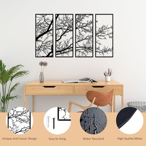 ESTART 4 Pieces Tree of Life Metal Wall Decor, Black Tree Branch Metal Wall Art, Tree Sign Wall Hangings for Home Garden Office Living Room Indoor Outdoor (Large) - color: Black, size: Large