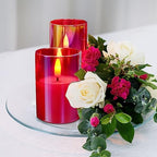 Eywamage Red Glass Flameless Candles with Remote Batteries, Flickering Slim Tall LED Pillar Candles Set of 5 - color: Red