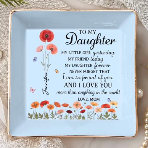 To My Daughter Ring Dish, Custom Full-Print Jewelry Dish, Personalized Mothers Day Birthday Gifts For Daughters, Daughter-In-Law, Birth Month Flower Jewelry Dish, Ring Holder - color: Style 6