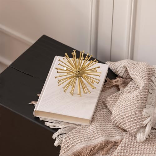 4.5” Metal Spike Sphere Tabletop Decor, Gold Geometric Decorative Ball, Abstract Sculpture Table Decorations for Home, Art Decor Orb for Living Room Bedroom Office - color: Gold Spike-4.5 in