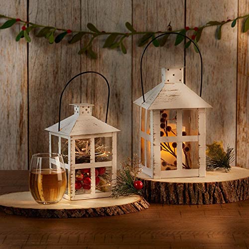 Kate Aspen Rustic Farmhouse Decor White Candle Holder Lantern Decorative (7.5 Inch), Wedding Decoration, Centerpiece Table Decorations, Home Decor, Shelf Decor - size: 7.5 inch White Decorative Lantern, style: One Lantern