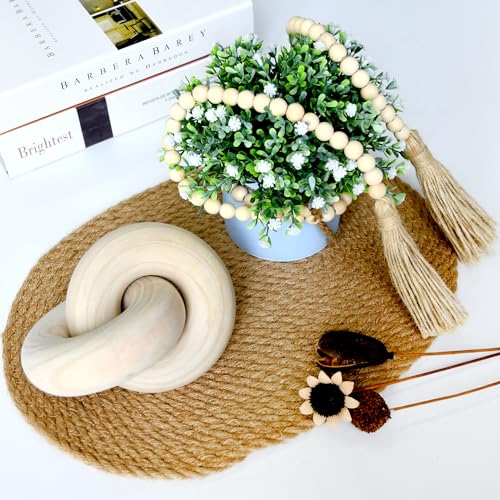 Wood Coffee Table Decor for Living Room, Hand Carved Chain Link Decoration, Modern Farmhouse and Boho Style Object - color: Natural-bead String
