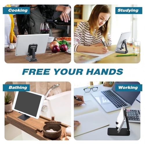 Wonderjune 12 Pcs Cell Phone Stand for Desk Phone Holder Stand Foldable Angle Height Adjustable Portable Holder Tablet for Office Travel Photography (Black) - color: Black